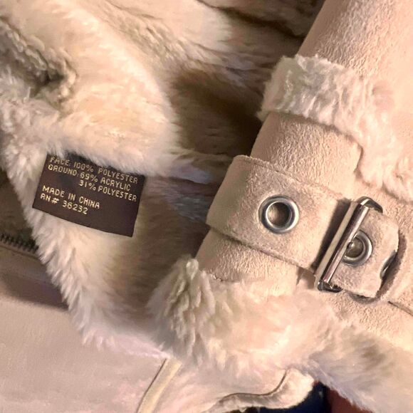 Giacca Gallery Vintage Faux Fur Suede Jacket Beige Cream Moto Womens Size Small - Picture 4 of 7